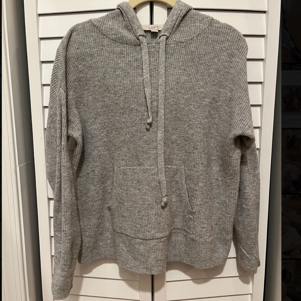 LOFT Hooded Sweater/Sweatshirt— Rib Knit —Medium—Gray